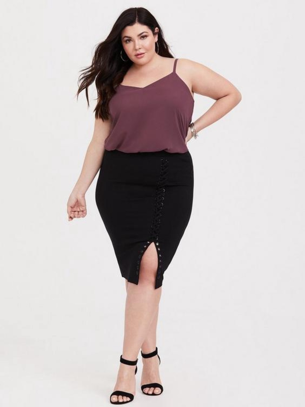 Torrid - Mini Studio Luxe Ponte Black Lace-Up Front Slit Pencil Skirt, Size 3